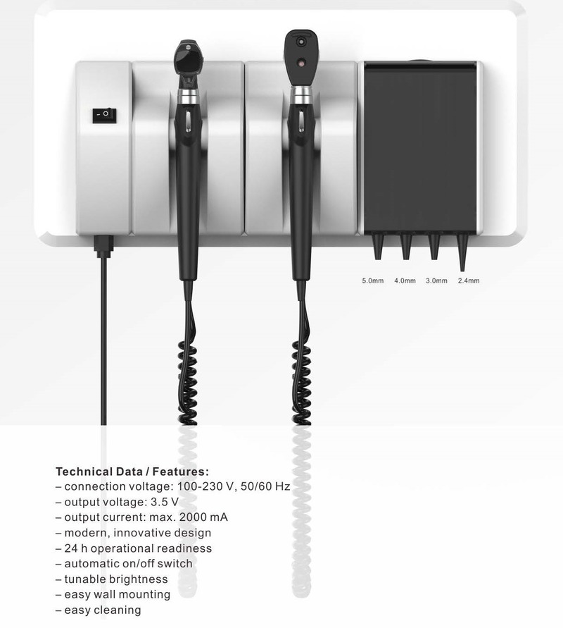 Medical ENT opthalmoscope diagnostic set with wall mount medical equipment