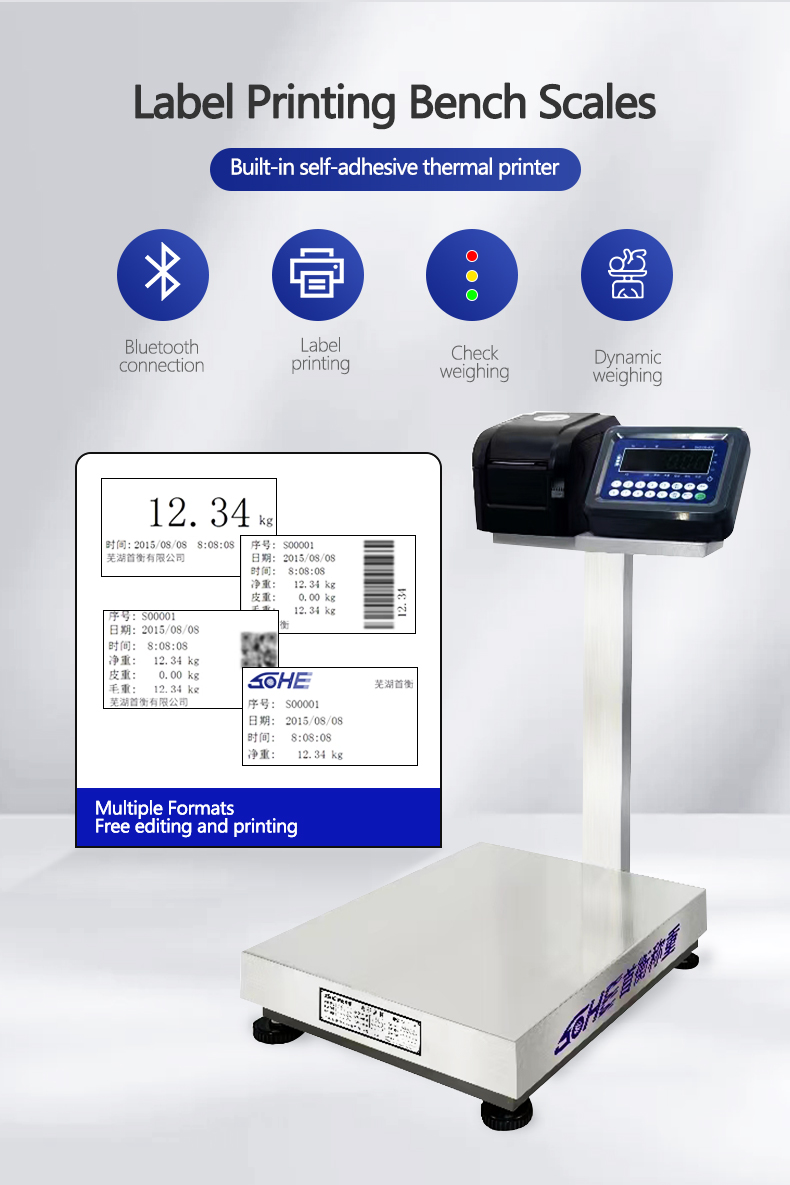 SH2100-A8P Table Scale High Accuracy and LED Display 50cm*60cm Size for Weighing/Print