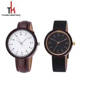 Quality Walnut Modern Wood Watches , Wood Face Watch With Leather Band wholesale