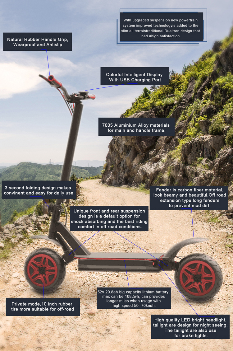 150kg Max Load Adult Electric E Scooter 60 - 80km 3600W Electric Powered Scooters