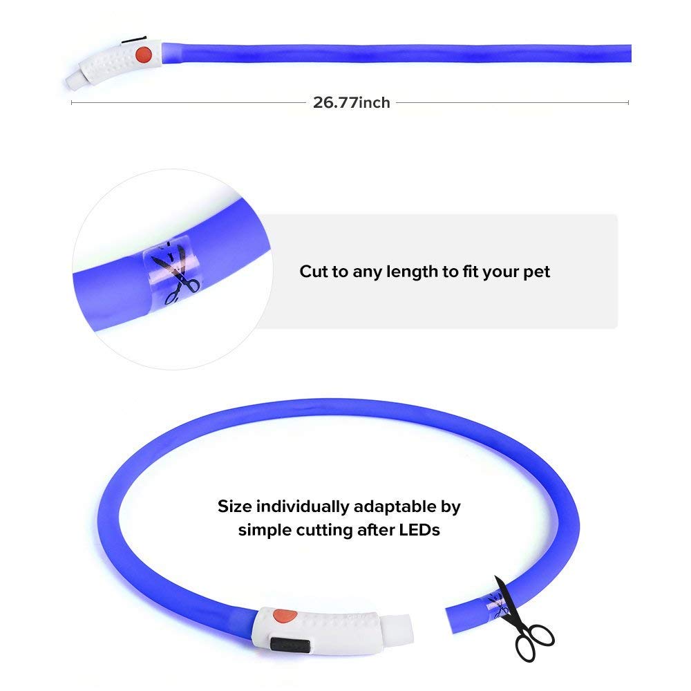 TPU Cuttable LED Dog Collar USB Rechargeable , LED Reflective Dog Collar 6 Colors Available