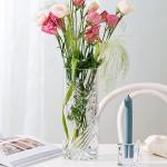 Embossed Clear Shaped Glass Vases 24.8cm Lead Free Crystal Cylinder Vase