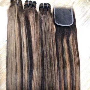 Quality Wholesale #P4-27 Highlight Funmi Curl Indian Hair Double Drawn Hair Bundle Peruvian Brazilian Straight Human Hair wholesale