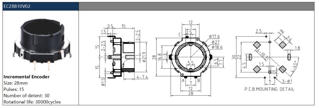 Ec28 Hollow Shaft Rotary Encoder PCB Mount Rotary Encoder
