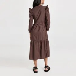 Casual Dresses View Larger Imageadd to Compareshareladies Poplin V Neck Dress for Women Long Sleeve Clothing Manufacturers Elegant Striped Print Custom Lo