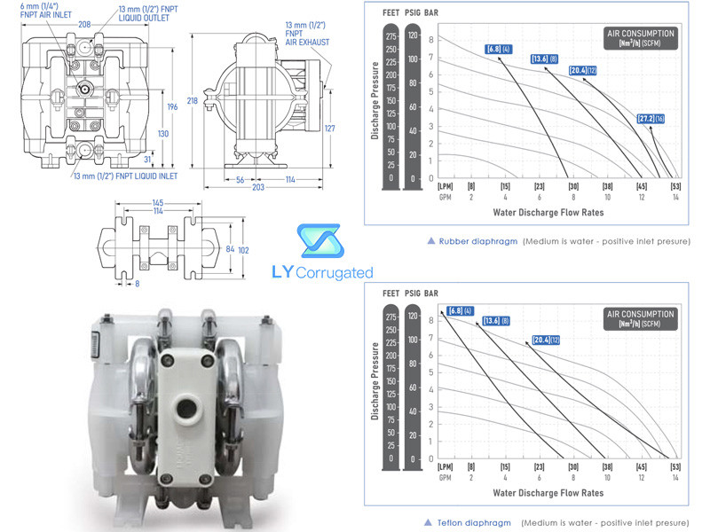 125PSI Air Operated Diaphragm Pump 1/4 Stainless Steel Pneumatic Glue Liquid Pump