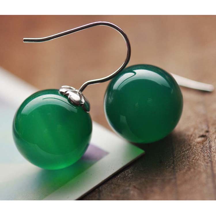 925 Sterling Silver Green Onyx Bead Dangle Earrings(011634GREEN)
