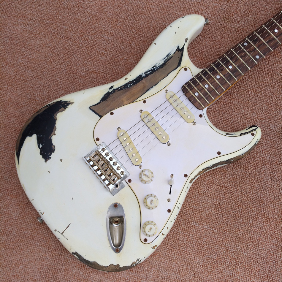 New style high quality relic remains ST electric guitar, handmade ST aged relic electric guitar