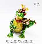 Mini Metal Frog Trinket Box Hinged Hand-Painted Animal Crystal Rhinestone Frog