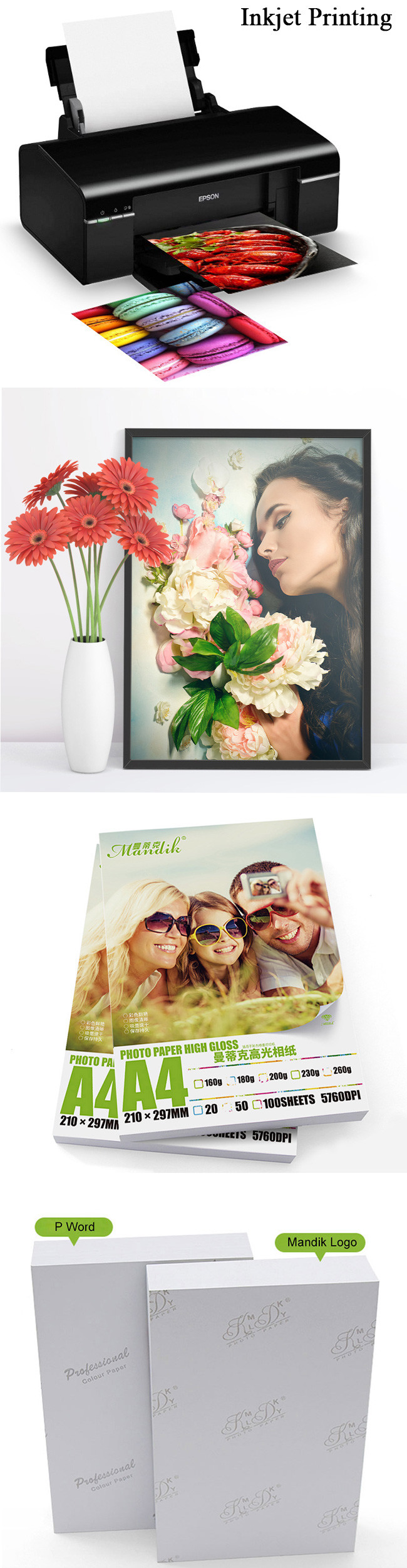 A4 Printing Inkjet One Side High Glossy Photo Paper