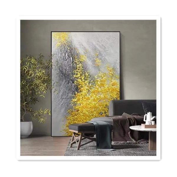 Modern Handpainted Oil Painting On Canvas Abstract Landscape Fortune Golden Leaf