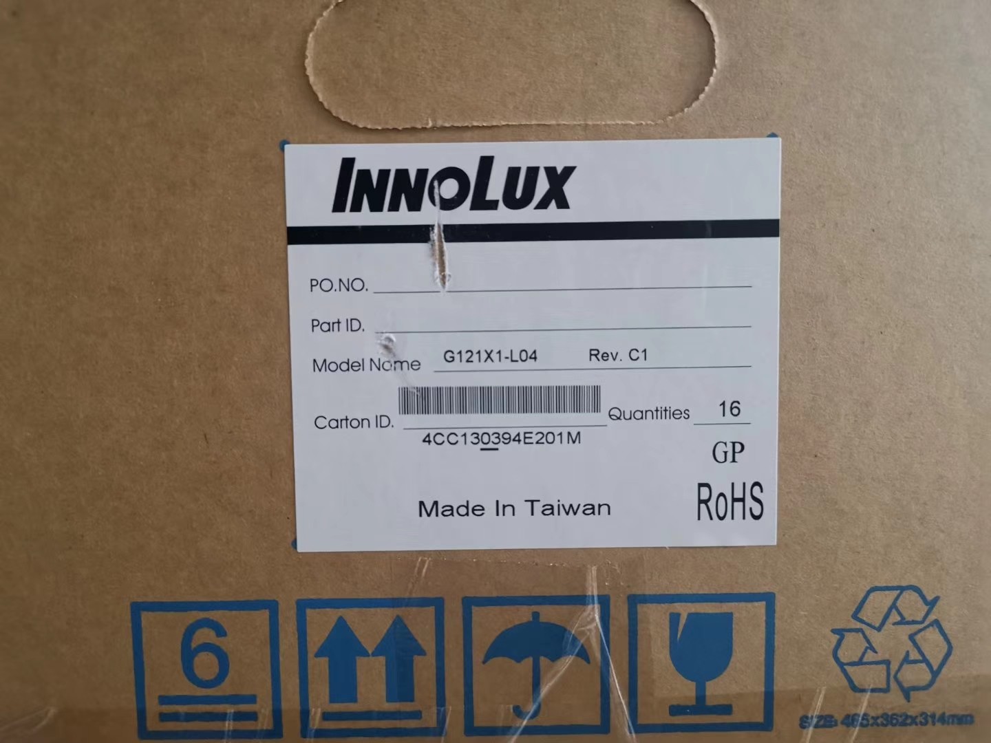 innolux 12.1" Industrial LCD Display 1024*768 Pixels G121X1-L04 500CD/M2 20 Pin