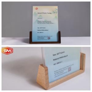 Quality 3X3.5 inch multi-size U-shaped acrylic photo frame with wooden base wholesale
