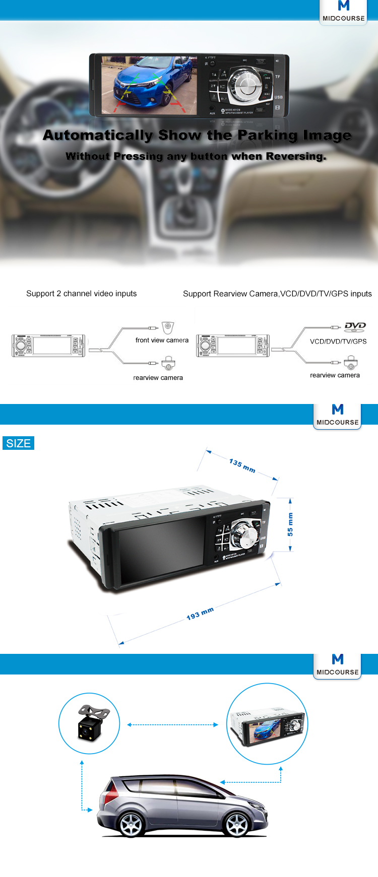 LCD Screen 1 Din Car Stereo / Multimedia Car Player With MP5 FM USB Bluetooth