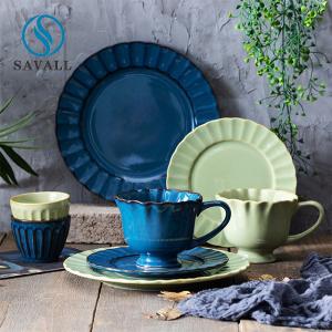 Quality Blue Decor Embossed Colored Porcelain Dinnerware Odorless Ceramic Dish Set wholesale