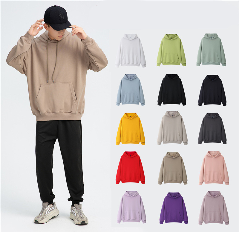 Spring and Autumn Thickened Heavy Weight Men&prime;s Hoodie Tide Brand Solid Color Wool Circle Hoodie Loose off Shoulder Couple Port Wind Logo