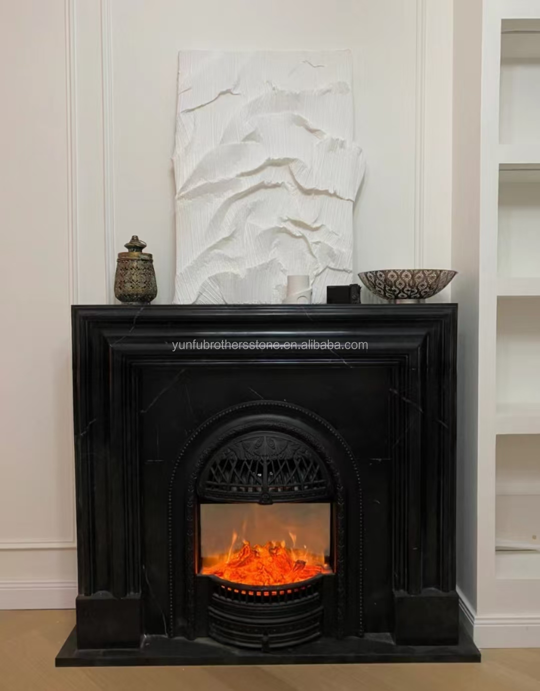 Modern Black Marble Fireplace for Villa Living Room Decoration in European Style