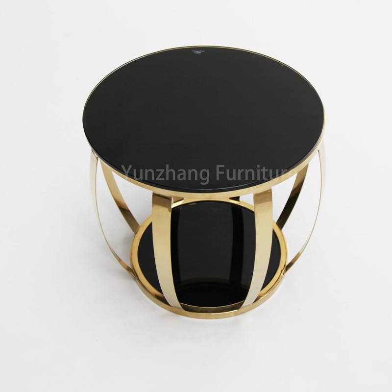 Simple Item Round Side Table SS Base Tempered Glass Sofa Table
