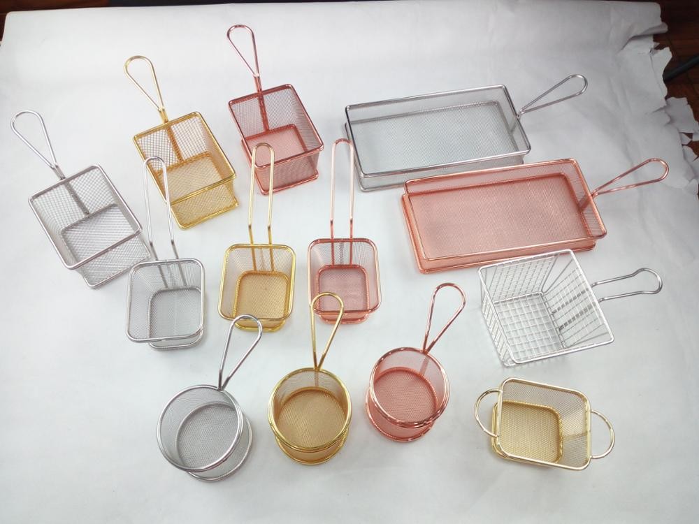 Premium stainless steel wire mesh french fries preserve strainer small deep frying basket