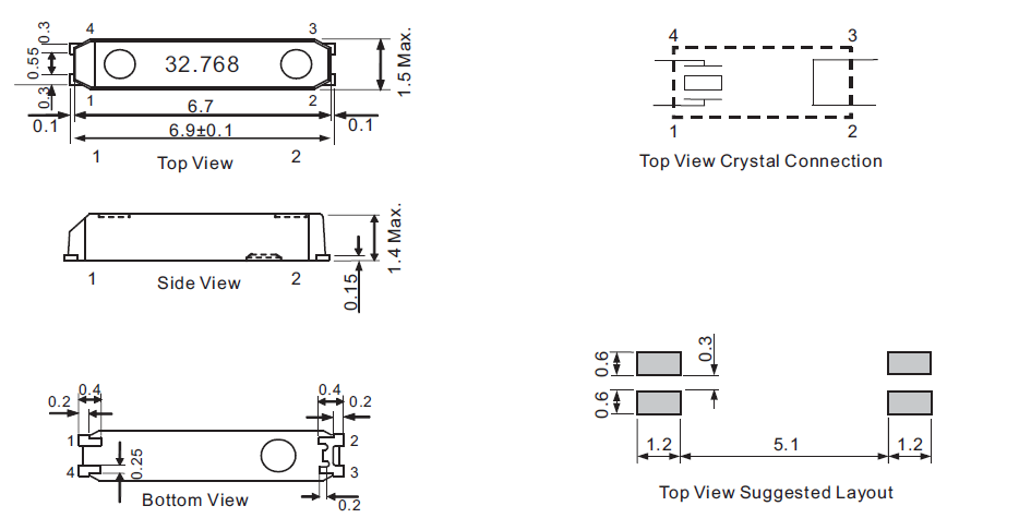 32.768kHz Passive Crystal SMD 7015 4pin 12.5pF 20ppm -SJK- CITIZEN MC-146 6.9x1.4x1.4mm