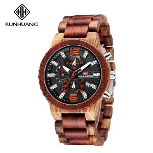 Quality Man Black Dial Wooden Quartz Watch Business Wristwatch Water Proof 1019-2 wholesale
