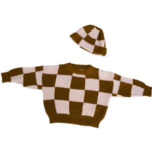 Quality 2PCS Custom Made Sweaters With Beanie Cozy Puff Sleeve Sweater 100% Cotton Knit Wear For Little Girls wholesale