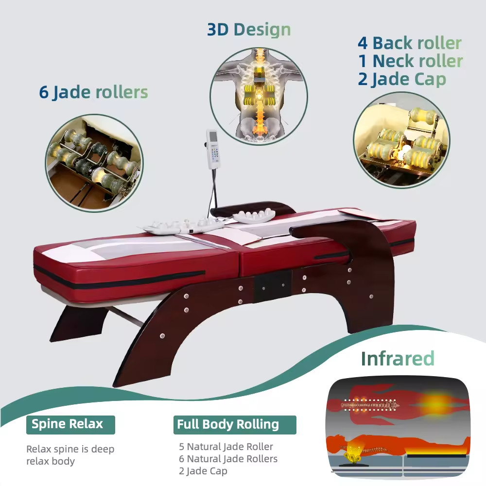 Spine Care Jade Stone Roller Massage Therapy Bed Spa Body Thermal Jade Massage Bed Infrared Massage Bed