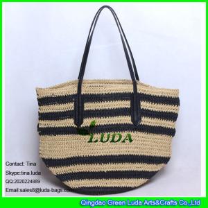 Quality LUDA new stripe paper straw farmers market tote bag natural straw wholesale