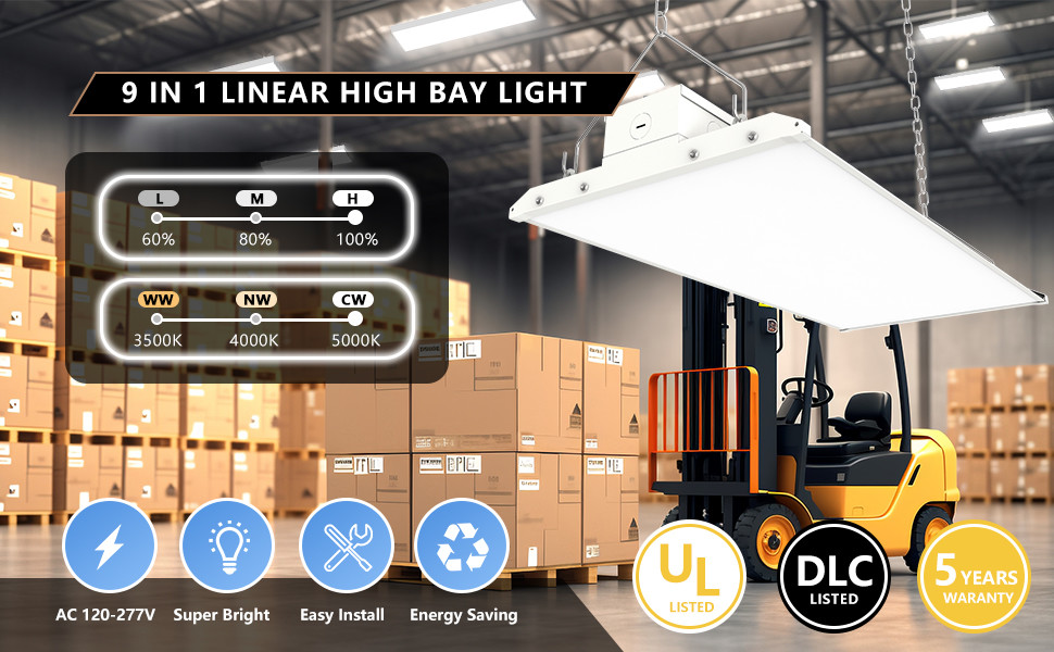 Dimmable 320W LED Linear Bay Light Suspended Installation 5000K CRI 13000lm