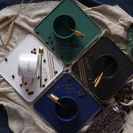 Modern Luxury White Porcelain Cups And Saucers Round Gold Inlay Colored
