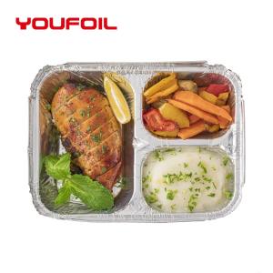 Quality Takeaway Food Packaging Disposable Aluminum Foil Container 3 Cavity Foil Pan wholesale
