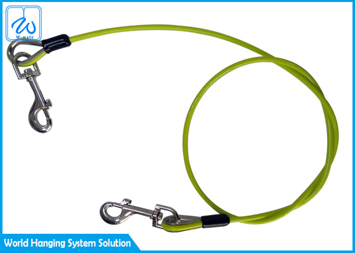 Color Plastic Coated Pet Tie Out Cable Steel Wire Rope Dog Chain With Carabiner