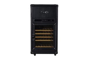 Quality Black Color Wine Storage Cabinet Top Grain Vintage Scratches Genuine Leather Wheel Legs wholesale