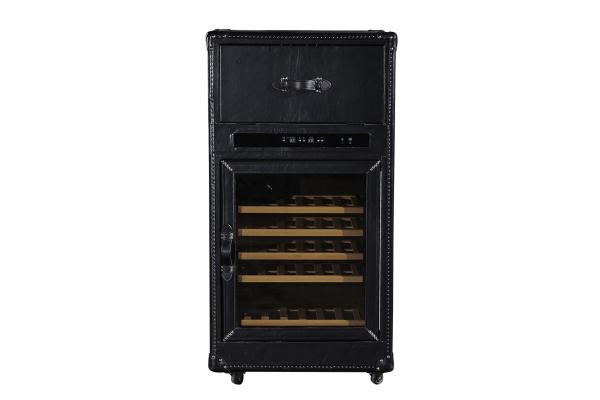 Black Color Wine Storage Cabinet Top Grain Vintage Scratches Genuine Leather