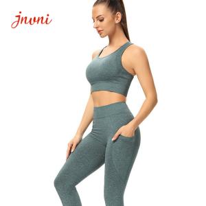 Quality Acid Wash Athletic Wear Set High Impact Sports Bra 100% Squat Proof Pocket Leggings wholesale