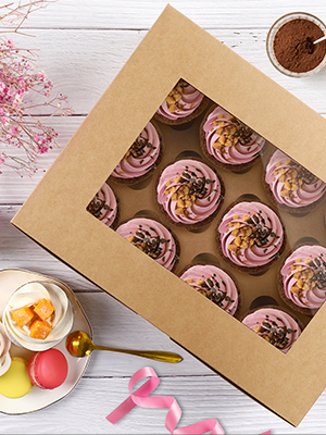 Food Industry Brown Kraft Paper 12 Count Bakery Carrier Box for Muffins Pastries Cupcake