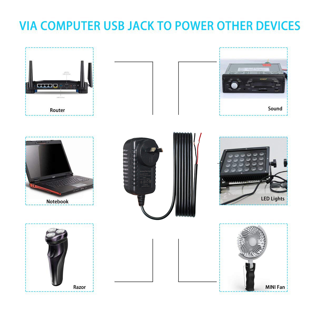 AU Plug In Dc Power Supply Adapter 5V 3A Output for LED Monitor and Quick Charging