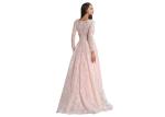 Embroidery Fabric Long Sleeve Evening Gowns Layered With Crystal Beading