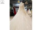 Luxury Champagne Ladies Bridal Gown , Tulle Lantern Long Sleeve Bridal Dresses