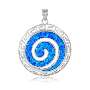 Quality 925 Sterling Silver Hawaiian Blue Fire Opal Greek Key Meander Meandros Spiral Crystal Pendant wholesale