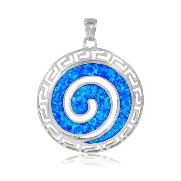 925 Sterling Silver Hawaiian Blue Fire Opal Greek Key Meander Meandros Spiral