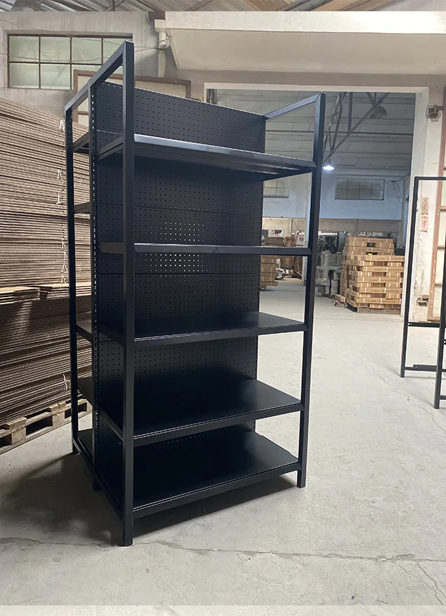 Factory Custom Color Size 93*90*180CM Black Supermarket Shelf Double Side Display Rack 5 Layers 4 Post Shelf