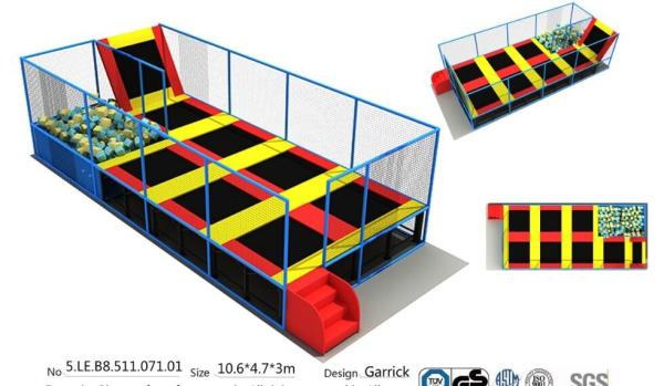 China Sports Trampoline Park 49M2 Small Size Indoor Trampoline Colorful Bounce
