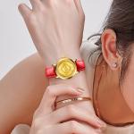 Custom Luxury Genuine Leather Golden Stainless Steel Quartz Watch For Ladies