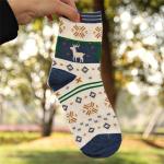 Colorful christmas deer patterned design winter cotton socks for women