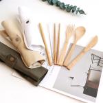 Travel Organic Bamboo Spoon Fork Chopsticks Flatware Utensil Cutlery Set In