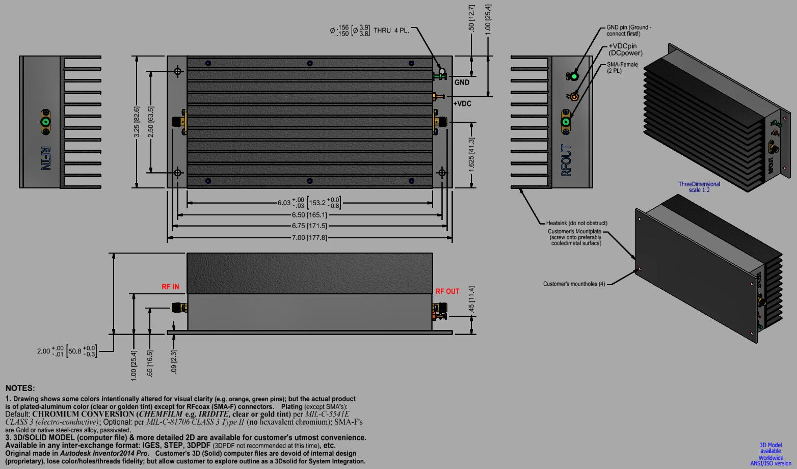 130 - 180 MHz S Band Power Amplifier Psat 44.5 dBm Broadband RF Power Amplifier