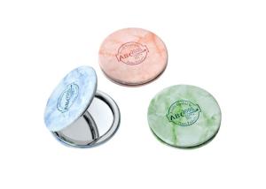 Quality Marble Texture Enamel Compact Mirror Gift Silver Cosmetic PU Leather Foldable wholesale