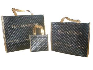 Quality 75g Shining Black Square Veins Non Woven Reuseable Carrier Bags For Shopping wholesale