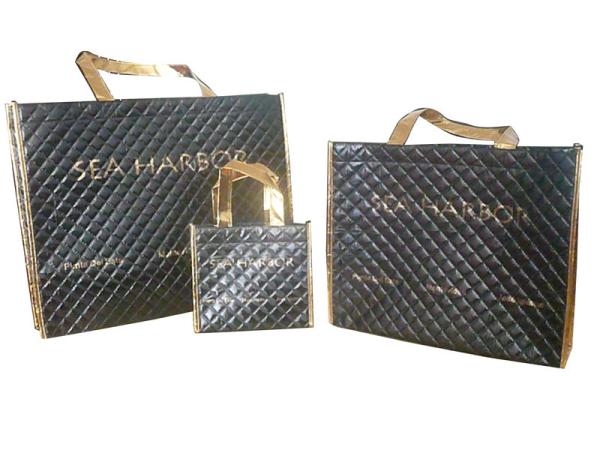 75g Shining Black Square Veins Non Woven Reuseable Carrier Bags For Shopping